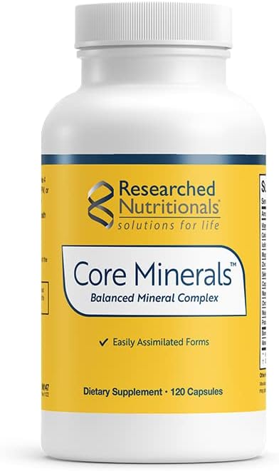 Researched Nutritionals Core Minerals - Daily Trace Minerals Supplement - Iron-Free Blend with Vitamin D3 Magnesium Glycinate &amp Iodine for Thyroid Bone &amp Metabolic Support (120 ct)