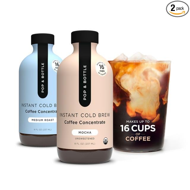 Pop &amp Bottle Organic Cold Brew Coffee Concentrate - Iced Coffee Concentrate Liquid for At Home Dairy Free Makes Up to 16 Cups - Medium Roast &amp Mocha 8 fl oz (Mixed 2 Pack)