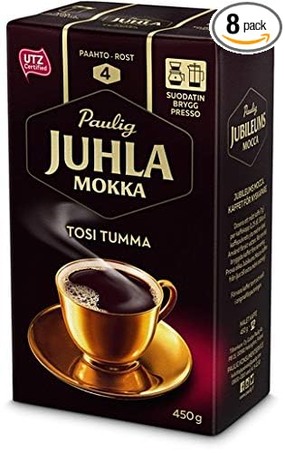 Paulig Juhla Mokka Tosi Tumma fine ground Coffee 8 Packs of 450g