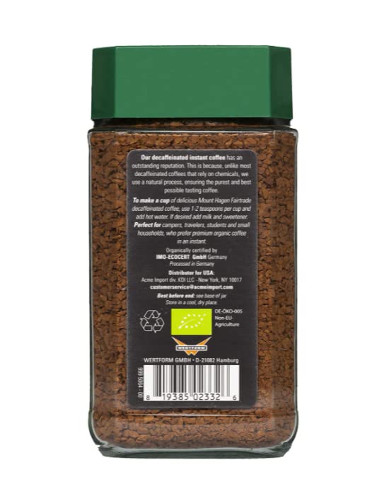 Mount Hagen Jar + Resealable Pouch Decaf Organic Freeze Dried Instant Coffee - Combo Pack | Eco-friendly Fair-Trade Medium Roast Arabica Beans [3.53oz Jar + 7.05oz Pouch]