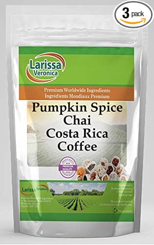 Pumpkin Spice Chai Costa Rica Coffee (Gourmet Naturally Flavored Whole Coffee Beans) (8 oz ZIN: 570131) - 3 Pack