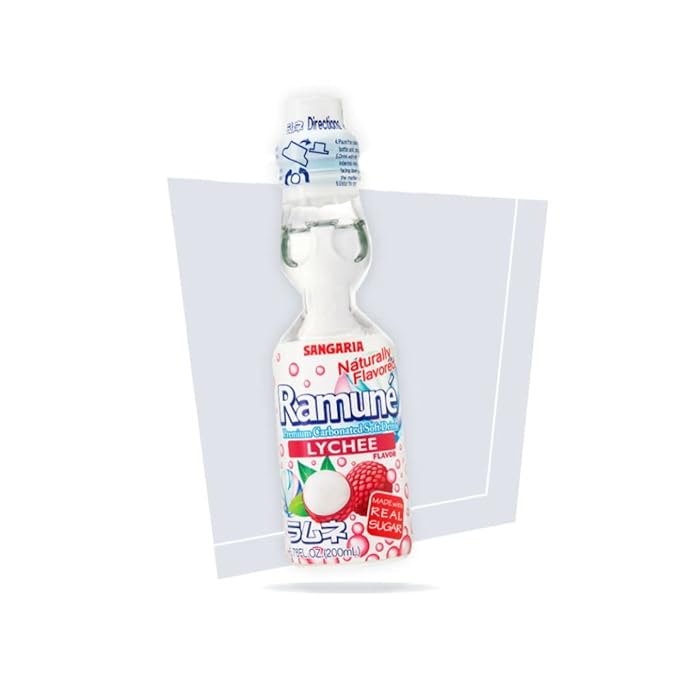 Sangaria Ramune Japanese Soft Drinks Marble Soda Carbonated Variety Pack Bundles Mix Favor Combo Original Strawberry Orange Melon Grape Peach Lychee Flavors 6.76 Fl Oz