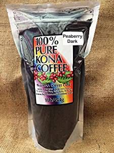 100% Kona Peaberry Dark Roast Ground Coffee (low-acid) - 1 pound