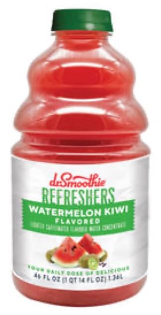 Dr. Smoothie Refreshers Watermelon Kiwi – Made with Real Fruit Juice – Drink Concentrate No Artificial Colors Shelf-Stable – Lightly Caffeinated with Green Coffee Extract (46 oz Bottle)