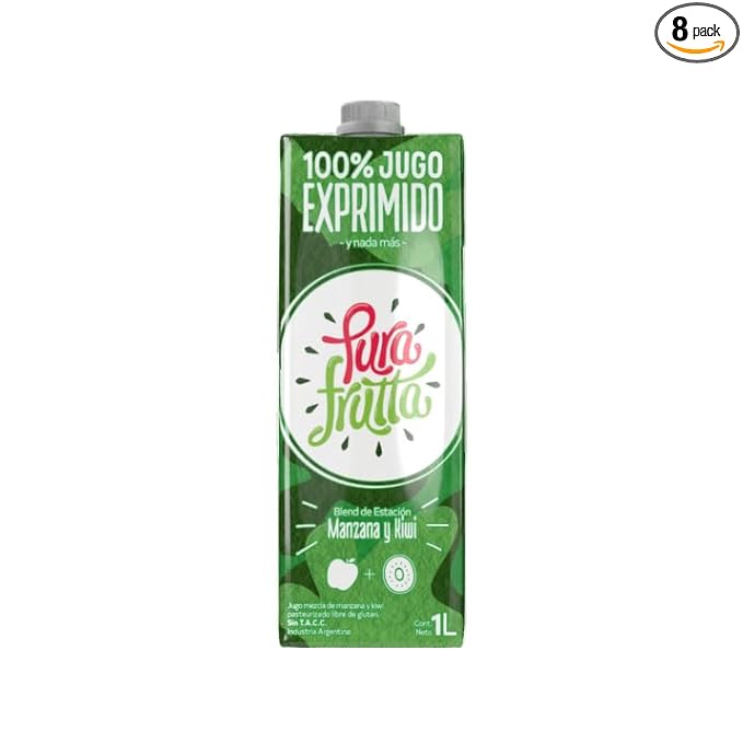 Pura Frutta - Apple Juice with Kiwi - 33.8 fl oz (1L) 8 Pack Box - 100% Natural &amp Cold-Pressed Not From Concentrate (NFC) No Sugar Added - Patagonia Apple - Seasonal Blend with 70% Apple &amp