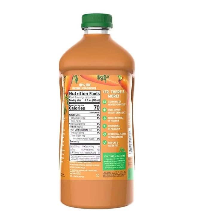 Bolt house Farm Organics 100% Carrot Juice | 52 oz (Pack of 3)