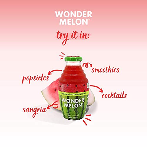 Wonder Melon Organic Watermelon Juice Cold Pressed (Variety 6 Pack) 3 With Basil Cucumber &amp 3 With Lemon Cayenne