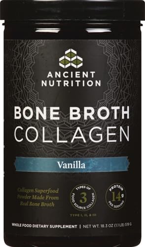 Ancient Nutrition Collagen Powder Bone Broth Collagen Vanilla Hydrolyzed Multi Collagen Peptides Supports Skin and Nails Joint Supplement 30 Servings 18.3oz