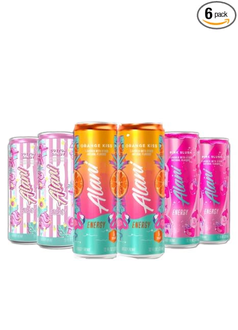 Alani Cotton Candy Orange Kiss &amp Pink Slush Variety Pack (Pack of 6) | Limited Edition Variety Pack | Sugar-Free Low-Calorie 200mg Caffeine Energy Boost Drink 12 fl oz