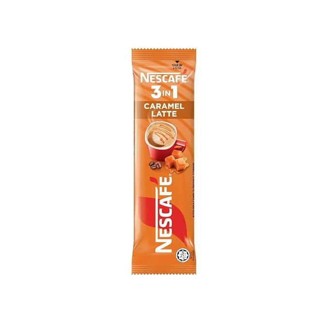 Nescafe 3 in 1 CARAMEL Coffee Latte - Instant Coffee Packets - Single Serve Flavored Coffee Mix
