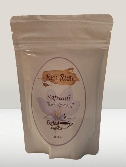 Red Ruby Saffron Turkish Coffee – 100g (Pack of 2) – Premium Ground Turkish Coffee Infused with Natural Saffron – Rich Aromatic Authentic Middle Eastern Blend