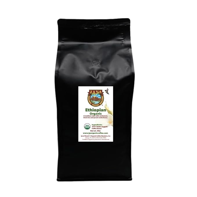 Low Acid Organic Coffee – Whole Bean Mold-Free &amp Stomach Friendly by Java Planet Ethiopian Single Origin Coffee Medium Roast Smooth Full Flavored 5LB Bag