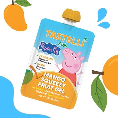 Tastelli Peppa Pig Kids Squeezy Fruit Gel – Mango Flavor – No Artificial Sweeteners or Flavors Made with Real Fruit Juice Fiber-Rich Prebiotic Gut Support Vitamins C &amp D Vegan Gluten-Free - 2