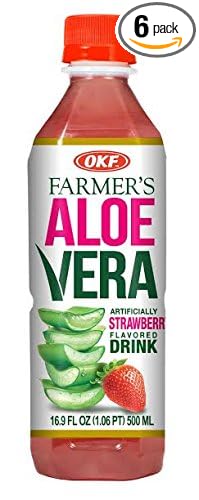 OKF Aloe Vera Drink in 16.9 Ounce Bottles (Strawberry 6 Pack)