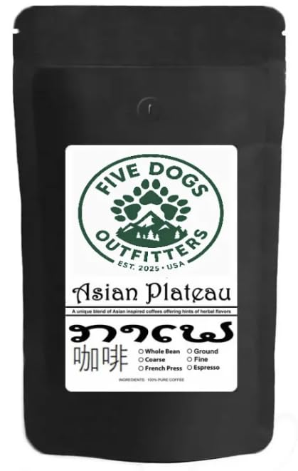 Five Dogs Outfitters Asian Blend Medium Roasted Ground Coffee 12 Oz