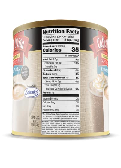 Caffe D'Vita Sugar Free French Vanilla Cappuccino - Instant Coffee Powder Mix Gluten Free No Cholesterol No Hydrogenated Oils 99% Caffeine Free - 1.5 Lb Can