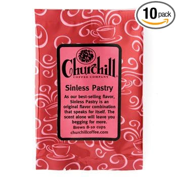 Churchill Coffee Sinless Pastry 10 Portioned Packs -1.5 oz each - Ground - Flavored Coffee