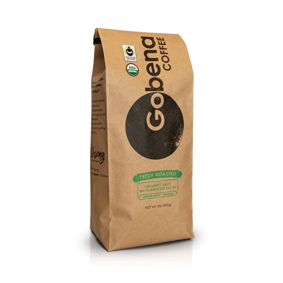 Gobena Coffee 2lb Fair Trade Organic Certified Swiss Water Process Decaf Ground Medium Roast100% Arabica Specialty Coffee 32 ounces 2 pounds Bulk