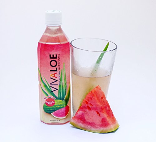 Vivaloe Watermelon Flavor Aloe Beverage All Natural Aloe Juice 16.9 fl. oz./500 mL 12 Count