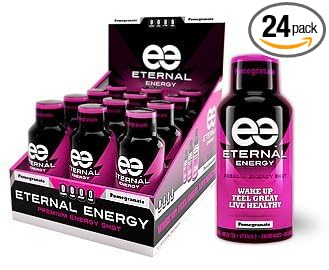 Eternal Energy shot POMEGRANATE flavor with 25 vitamins minerals amino acids and antioxidants and no sugar added. 2 Boxes (total 24).