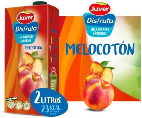 Juver Disfruta Sugar-Free Spanish Peach Fruit Drink 2 Liters (67.6 fl oz). Natural Peach Nectar No Added Sugars 6 Pack Box Delicious Healthy Nectar Drink – Made from Premium Sun-Dried Spanish Frui