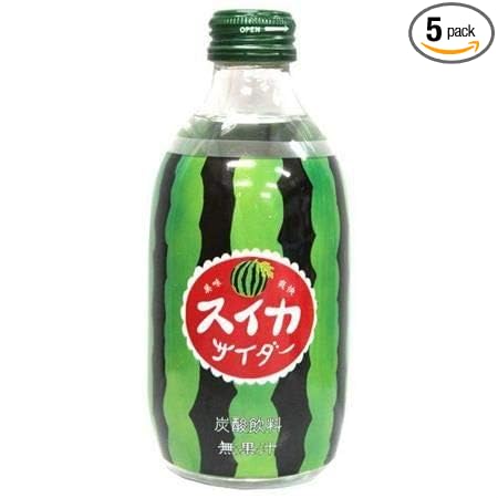 TomTomomasu Japanese Soda Watermelon Cider 10 oz. (300ml) (Pack of 5) - Product of Japan.