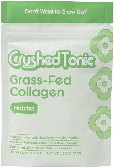 Crushed Tonic Bovine Collagen Powder Korean Beauty Drink with Hydrolyzed Collagen Peptides for Skin Hair &amp Nails | Gluten-Free Halal &amp Kosher (Matcha 5 Servings (50 g) Mini Pouch)