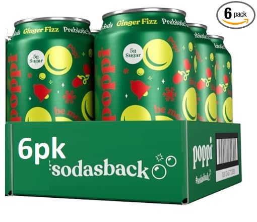 Prebiotic Soda Beverage with Apple Cider Vinegar Seltzer Water and Fruit Juice Holiday Ginger Fizz Flavor 12 oz (6 Pack) New!