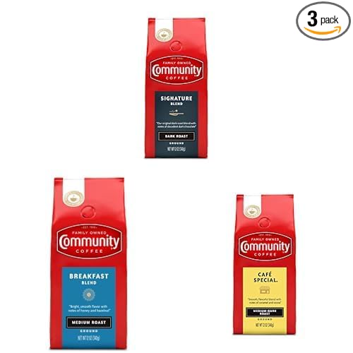 Community Coffee Medium to Dark Roast 36 Ounce Variety Ground Coffee 12 Ounce Bag (Pack of 3)