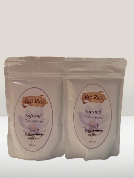 Red Ruby Saffron Turkish Coffee – 100g (Pack of 2) – Premium Ground Turkish Coffee Infused with Natural Saffron – Rich Aromatic Authentic Middle Eastern Blend