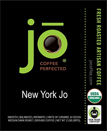 NEW YORK JO: 2 lb Medium Dark Roast Organic Ground Coffee Signature Blend 100% Arabica Coffee USDA Certified Organic NON-GMO Fair Trade Certified Gluten Free Gourmet Coffee from Jo Coffee®