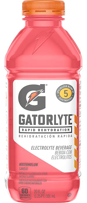 Gatorlyte Rapid Rehydration Electrolyte Beverage 20 Ounce Bottles 12 Pack (Watermelon)
