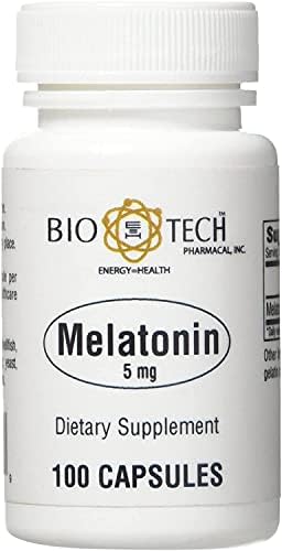 Bio-Tech Pharmacal Melatonin (5 mg) 100 Capsules – All-Natural Supplement – Support Sleep Cardiovascular Immune &amp Bone Health – No Dairy Fish Gluten Peanut Shellfish GMOS &amp Soy – No