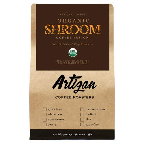 Artizan Coffee USDA Organic Ground Coffee | Functional Mushroom Coffee Fusion - Lion's Mane &amp Chaga | Medium-Dark Roast | Medium Grind for Drip | 5 lbs | Roasted in South Florida
