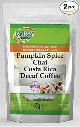 Pumpkin Spice Chai Costa Rica Decaf Coffee (Gourmet Naturally Flavored Whole Coffee Beans) (8 oz ZIN: 570134) - 2 Pack