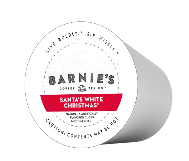 Barnie's Coffee Santa's White Christmas Single Serve Coffee Pods with Coconut Vanilla and Caramel Flavors Medium Roast Arabica Coffee Beans Compatible with Keurig Brewers 60 Count