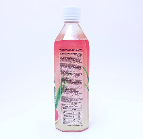 Vivaloe Watermelon Flavor Aloe Beverage All Natural Aloe Juice 16.9 fl. oz./500 mL 12 Count