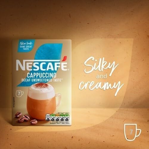 NESCAFÉ Cappuccino Decaffeinated Unsweetened Instant Coffee Sachets x7 (Pack of 6 Total 42 Decaf Sachets)