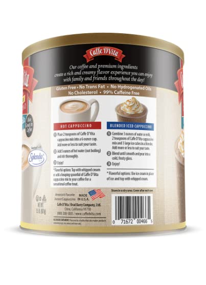 Caffe D'Vita Sugar Free French Vanilla Cappuccino - Instant Coffee Powder Mix Gluten Free No Cholesterol No Hydrogenated Oils 99% Caffeine Free - 1.5 Lb Can