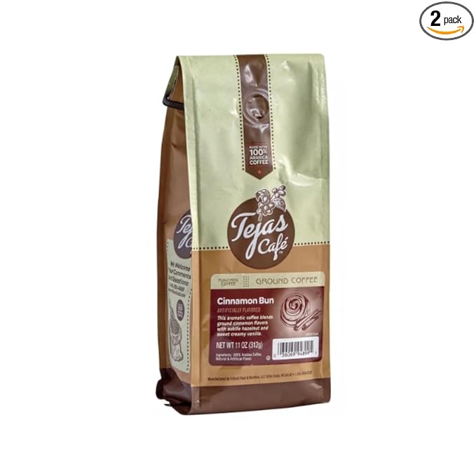 Tejas Cafe Cinnamon Bun Ground Coffee 11 oz (Pack of 2)