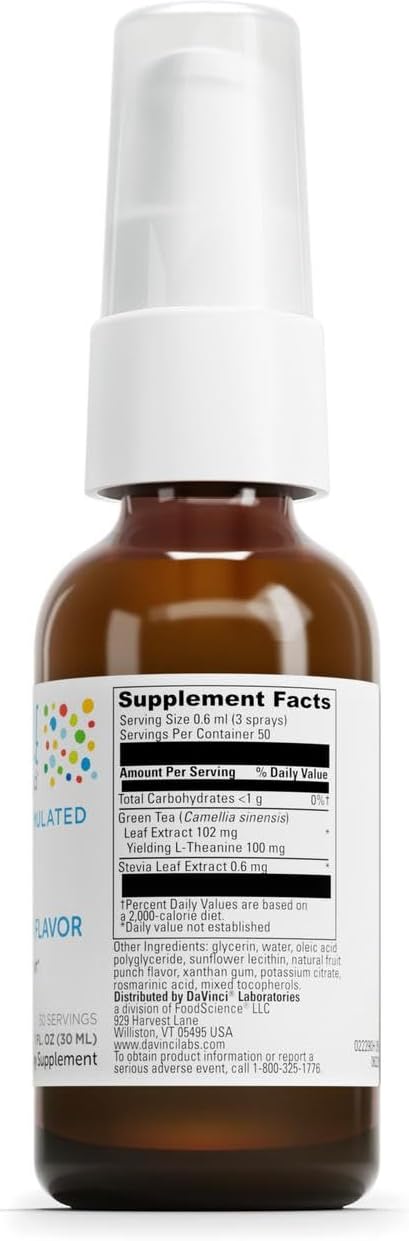 DAVINCI Little Calm - Calming Supplement for Kids* - Supports Relaxation Focus and Alertness* - with Green Tea Leaf Extract and Stevia Leaf Extract - Fruit Punch Flavor - 30 ml
