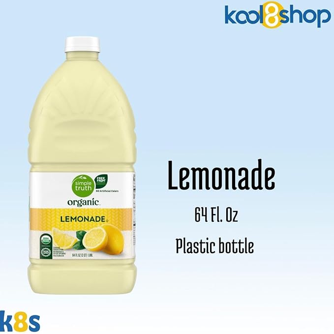 Simple Truth Organic Lemonade Fruit Juice 64 fl oz Plastic Bottles 4 Pack + 15 Sugarcane Disposable Straws by KOOL8SHOP Infinite Deals