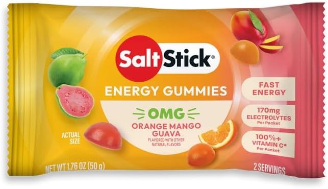 SaltStick Energy Gummies with Electrolytes Orange Mango Guava Flavor Easy to Chew Electrolyte Gummy 10 Packs 80 Gummies