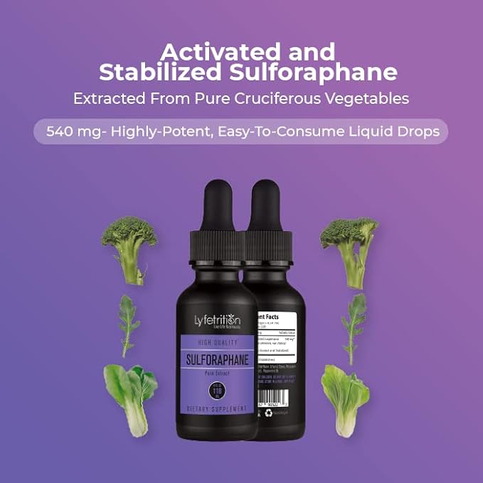 Lyfetrition Activated &amp Stabilized Sulforaphane 540mg4 Oz Liquid220 ServingsMade in USAQuick AbsorptionQuality Potent IngredientsThird-Party TestedNon-GMOGMP CertifiedCruelty-Free Product