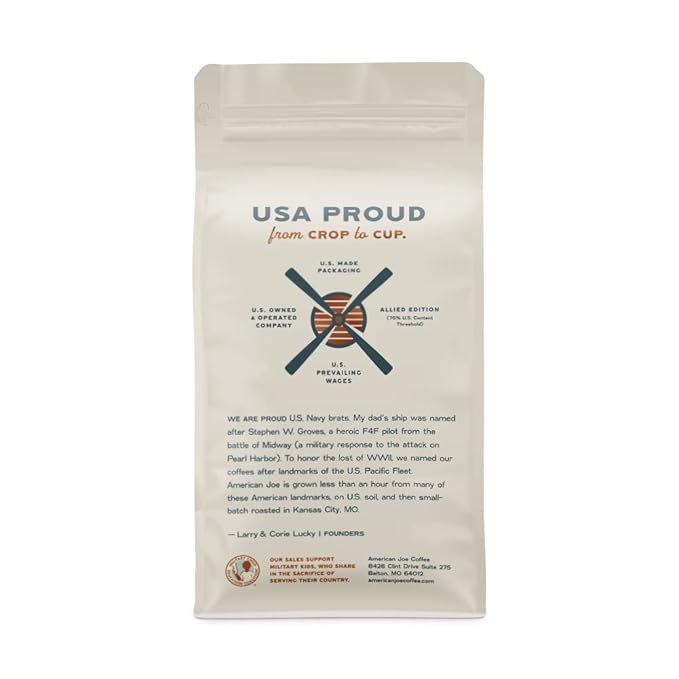American Joe Coffee Tropic Lightning 51% US Grown Specialty Coffee Roasted in Kansas City Medium-Dark | Whole Bean 12oz Gourmet Artesian Grade American Grown American Made Hawaiian Coffee