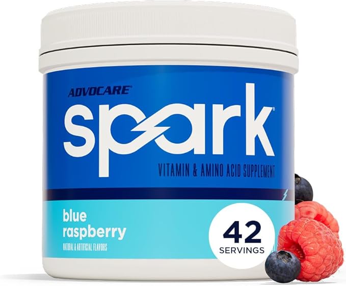 AdvoCare Spark - Energy Drink Mix - Vitamin &amp Amino Acid Supplement - Supports Energy &amp Focus - Portable Immune Support - Sugar-Free - Blue Raspberry (10.5 oz)