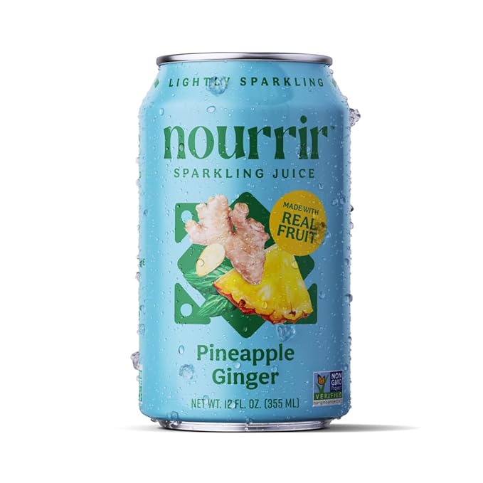 Nourrir Sparkling Pineapple Ginger Juice Real Fruit Tropical Zest &amp Spiced Warmth Non-GMO Gluten-Free Non-Alcoholic 90 cals 0g Added Sugar (12-Pack)