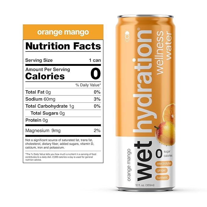 Wet Hydration Zero Calorie Functional Wellness Water - 4 Flavors Variety Pack (12 Ounce Cans Pack of 12) - Flavored Water Hydration Drink No Sugar No Artificial Ingredients Zero Calories (Packa