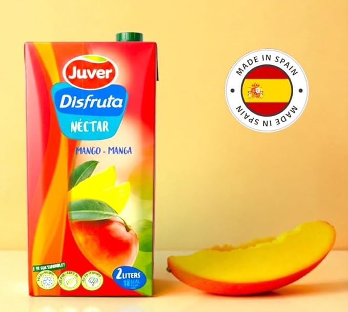 Juver Disfruta Sugar-Free Spanish Mango Fruit Drink 2 Liters (67.6 fl oz).Natural Fruit nectar No Added Sugars 6 Pack Box Delicious Healthy Mango Nectar Drink – Made from Premium Sun-Dried Spanish