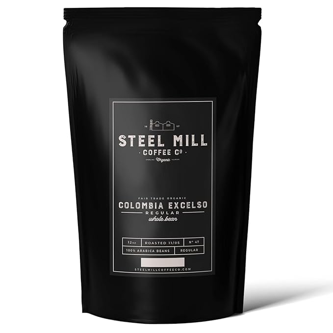 Steel Mill Coffee Co. | Colombia Excelso Fair Trade Organic Coffee | 2 LB Bag | Whole Bean | Medium Roast | 100% Arabica Beans | Organic Fair Trade